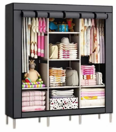 3-Door Foldable Wardrobe – Black Portable Closet for Bedroom Storage