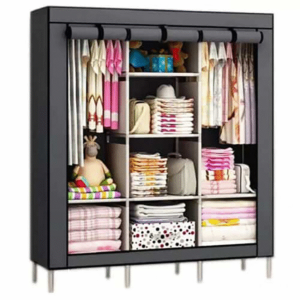 3-Door Foldable Wardrobe – Black Portable Closet for Bedroom Storage