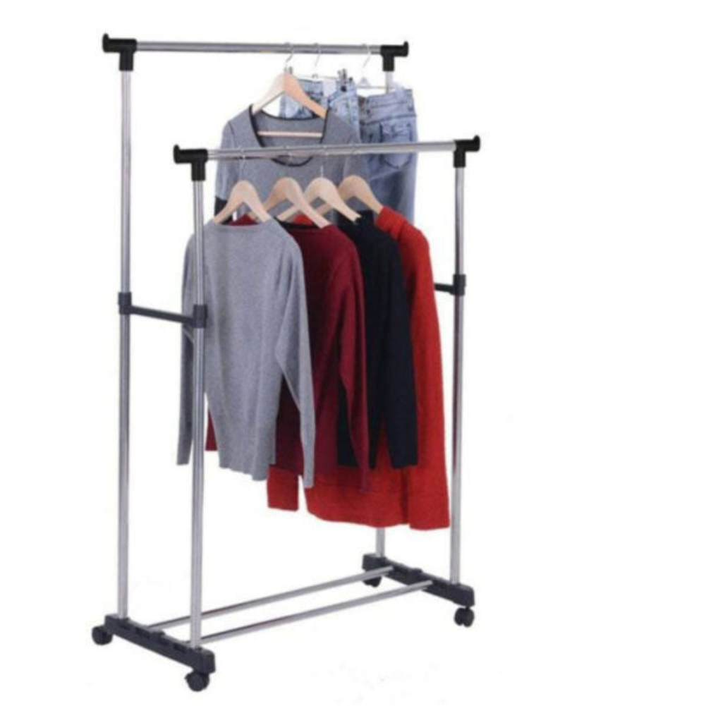 Double Pole Adjustable Clothes Rack with Wheels Double Pole Clothes Rack with Wheels