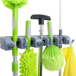 Wall Mount Broom Holder with 5 Slots & 6 Hooks