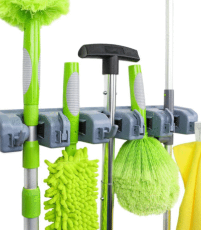 Wall Mount Broom Holder with 5 Slots & 6 Hooks