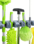 Wall Mount Broom Holder with 5 Slots & 6 Hooks