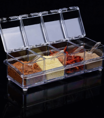 Clear AI Spice and Condiment Container with Airtight Lid for Freshness and Easy Kitchen Organization